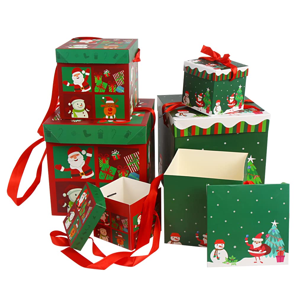 LOKIPA Nested Christmas Boxes,6 Assorted Sizes Collapsible Folded